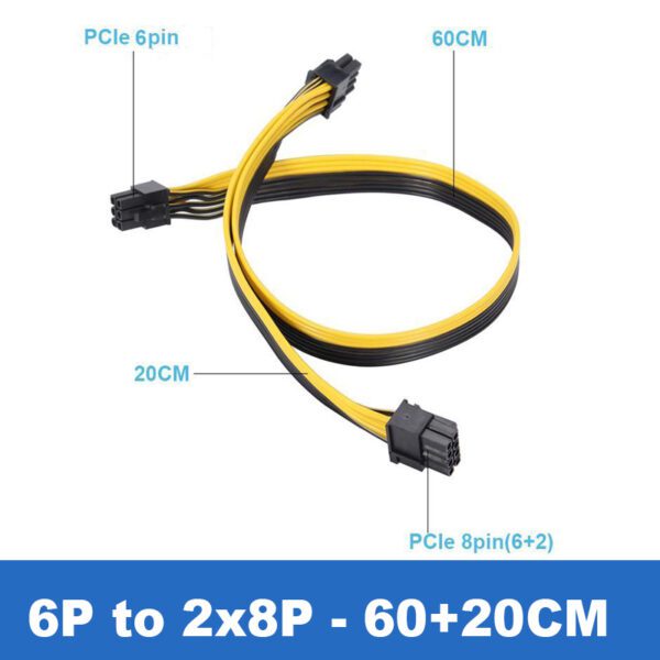 6 PiN TO DUAL 8 PiN PCIe POWER CABLE CONNECTOR (6+2) BIG SIZE 60CM 4
