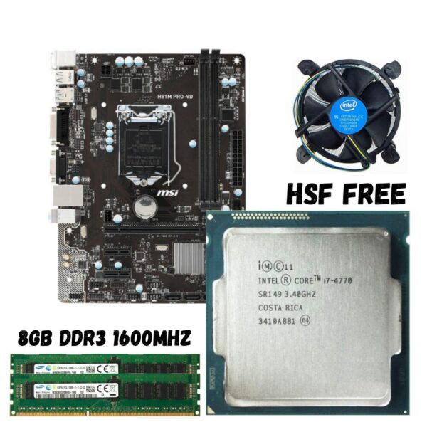i7 4770 4TH GEN MOTHERBOARD PROCESSOR 8GB RAM MSI H81-PRO VD