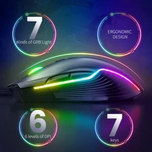 ONIKUMA CW905 BLACK WIRED RGB GAMING MoUSE 7200 DPI 2
