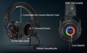 BLUE FiNGER S09 RGB USB GAMiNG HEADSET NOiSE CANCELLING MiC 6