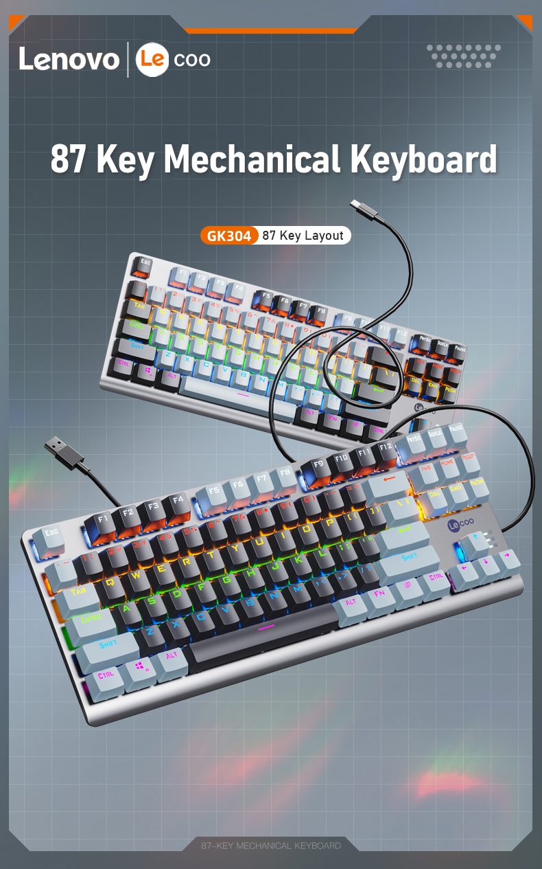 LECOO GK304 RGB WIRED MECHANiCAL KEYBOARD 87 KEY BLUE SWITCH