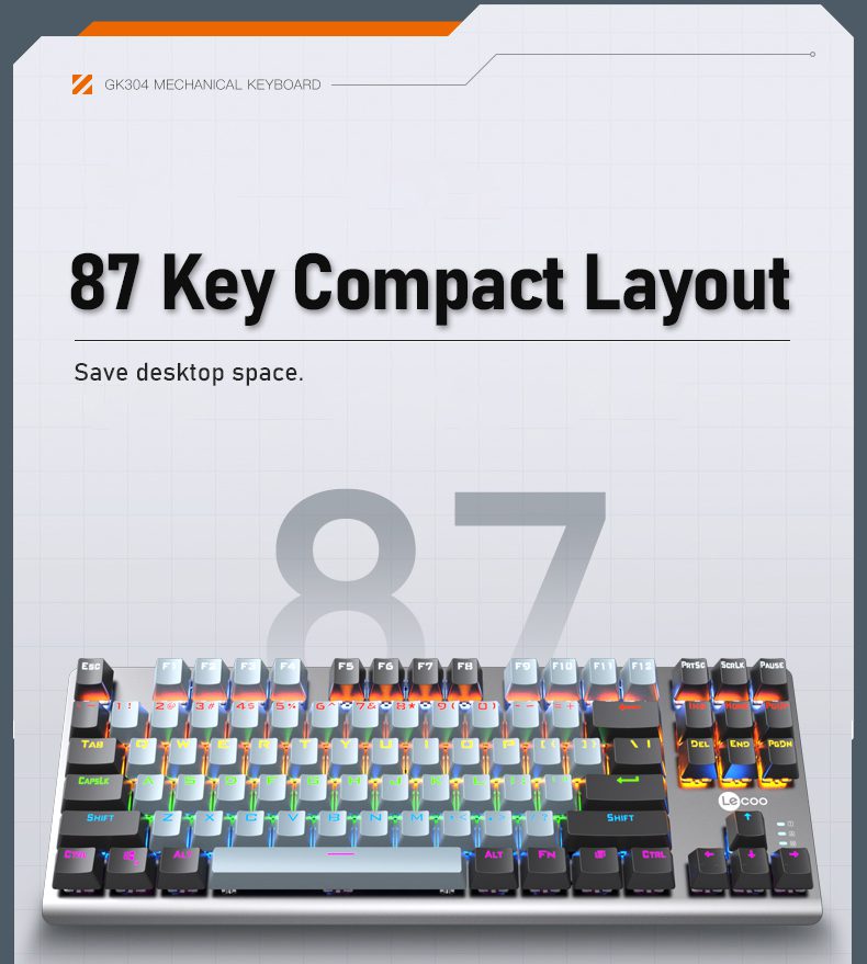 LECOO GK304 RGB WIRED MECHANiCAL KEYBOARD 87 KEY BLUE SWITCH