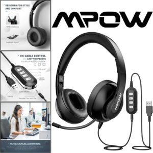 MPOW BH224A WiRED USB CALLiNG HEADPHONE NOiSE CANCELING MiC 14