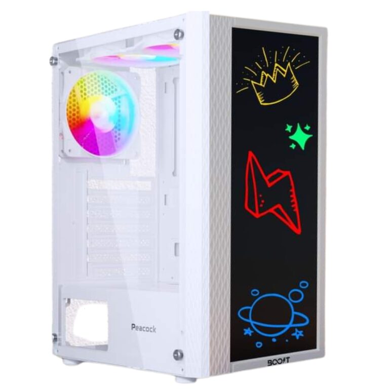 BOOST PEACOCK GAMiNG PC CASE WHiTE WiTH STYLiSH Pen TOWER