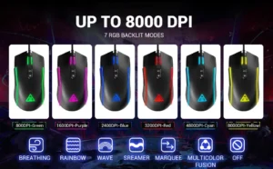 EKSA EM110 USB RGB GAMiNG MOUSE 8000 DPI 7 PROGRAMMABLE MiCE 10