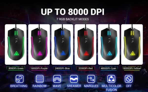 EKSA EM110 USB RGB GAMiNG MOUSE 8000 DPI 7 PROGRAMMABLE MiCE 10
