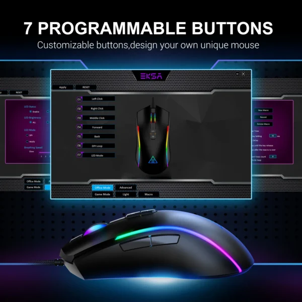 EKSA EM110 USB RGB GAMiNG MOUSE 8000 DPI 7 PROGRAMMABLE MiCE 11