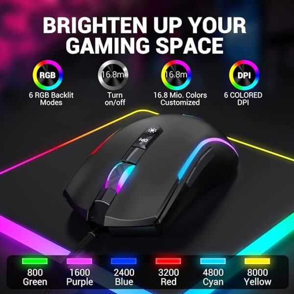 EKSA EM110 USB RGB GAMiNG MOUSE 8000 DPI 7 PROGRAMMABLE MiCE 2