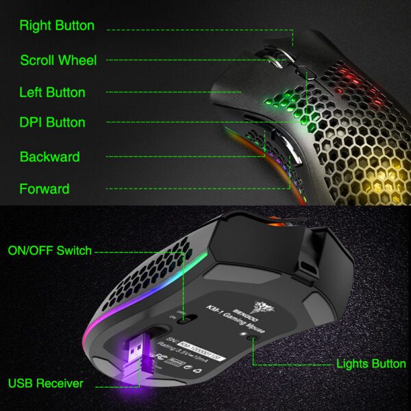 BENGOO KM-1 WiRELESS 2.4G GAMiNG MOUSE RGB RECHARGEABLE MiCE 3