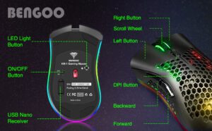 BENGOO KM-1 WiRELESS 2.4G GAMiNG MOUSE RGB RECHARGEABLE MiCE 9