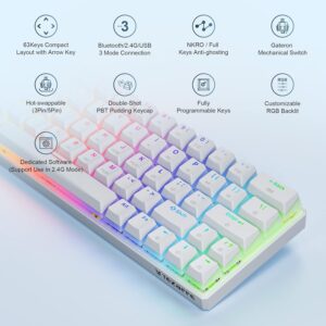 TEZARRE TK-63 Pro RGB WiRELESS MECHANiCAL GAMiNG KEYBOARD WH 1