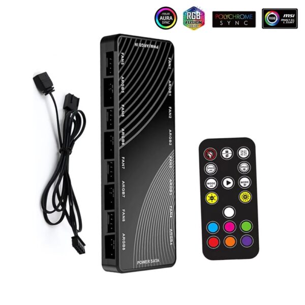 ARGB PWM FAN CONTROLLER 2-IN-1 HUB 5V 3-Pin REMOTE SATA PWR