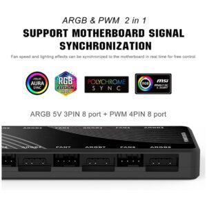 ARGB PWM FAN CONTROLLER 2-IN-1 HUB 5V 3-Pin REMOTE SATA PWR 8