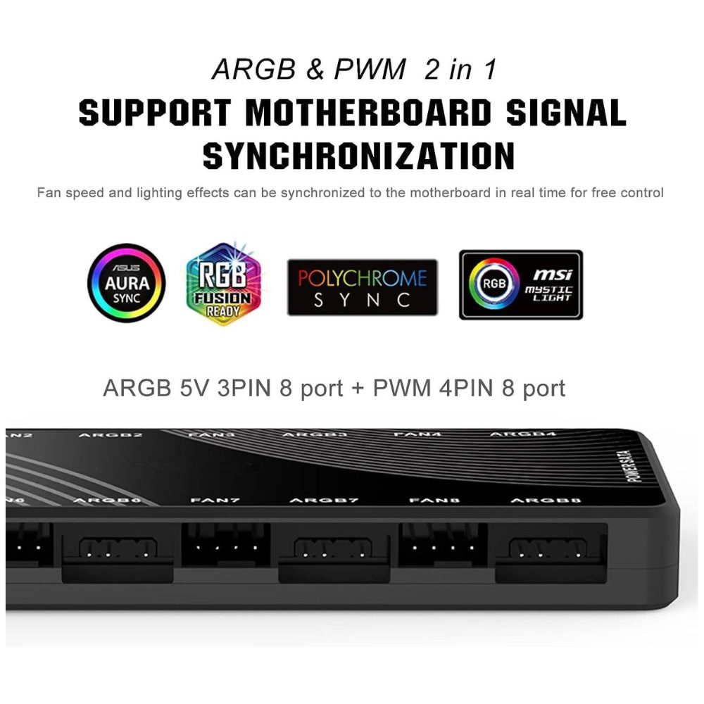 ARGB PWM FAN CONTROLLER 2-IN-1 HUB 5V 3-Pin REMOTE SATA PWR