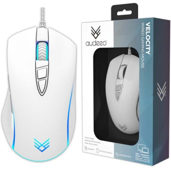 AUDEEO VELOCiTY USB RGB GAMING MOUSE WHiTE 3600 DPI MiCE 3