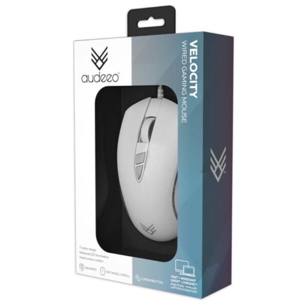 AUDEEO VELOCiTY USB RGB GAMING MOUSE WHiTE 3600 DPI MiCE 4