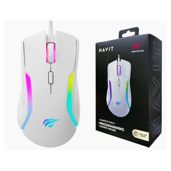 HAViT MS1033 USB RGB GAMING MOUSE PROGRAMABLE 8000DPI WHITE 6