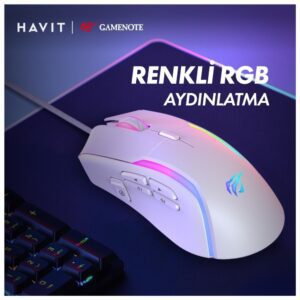 HAViT MS1033 USB RGB GAMING MOUSE PROGRAMABLE 8000DPI WHITE 7