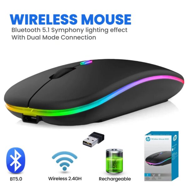 HP W10 RGB BLUETOOTH & WiRELESS MOUSE RECHARGEABLE TYPE-C 1