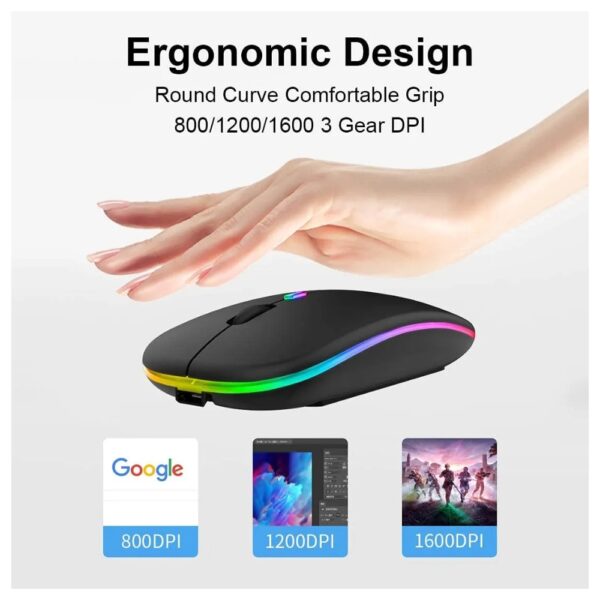 HP W10 RGB BLUETOOTH & WiRELESS MOUSE RECHARGEABLE TYPE-C 4