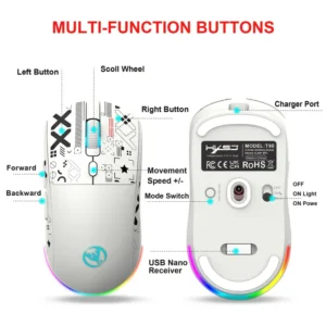 HXSJ T90 BLUETOOTH WiRELESS 2.4GHz MOUSE WHITE RECHARGEABLE 15