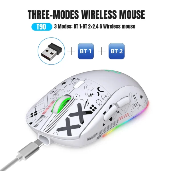 HXSJ T90 BLUETOOTH WiRELESS 2.4GHz MOUSE WHITE RECHARGEABLE 2