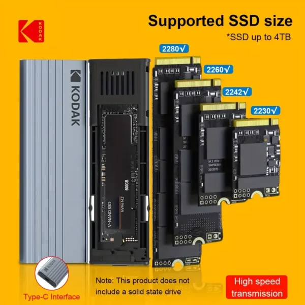 KODAK M.2 NVMe SSD ENCLOSURE-E020,10GBps, Type-C, USB 3.2 5