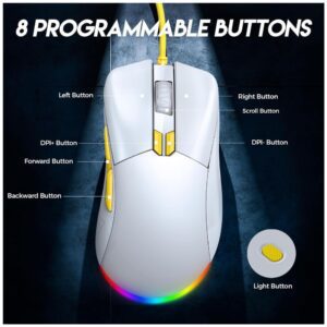 ZiDLi M85 USB RGB GAMING MOUSE 16000DPI WHITE WiRED 6