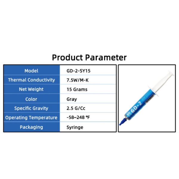 GD-2 THERMAL PASTE 15g GREASE CONDUCTIVITY 7.5WM-K GRAY (7)