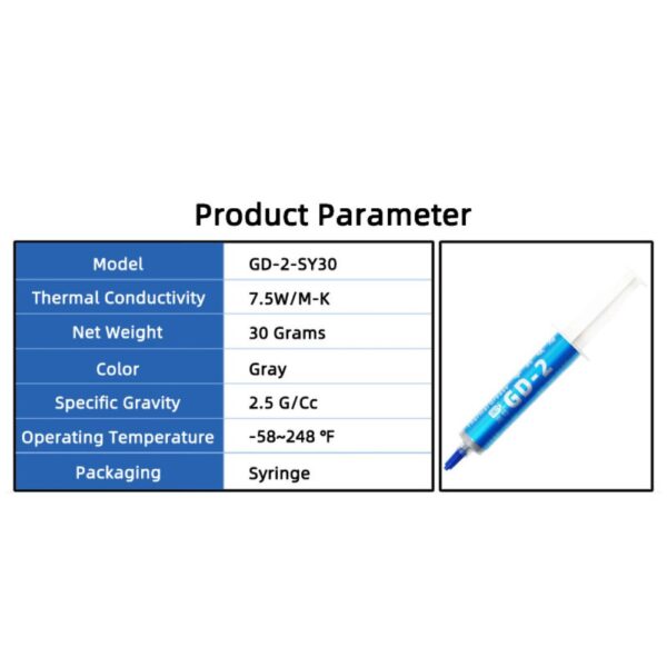 GD-2 THERMAL PASTE 30g GREASE CONDUCTIVITY 7.5WM-K GRAY (13)