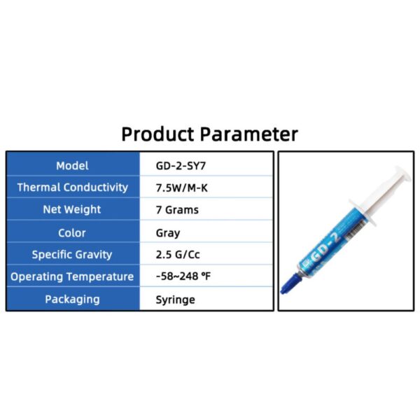 GD-2 THERMAL PASTE 7g GREASE CONDUCTIVITY 7.5WM-K GRAY (12)