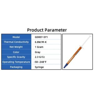 GD007 THERMAL PASTE 1g GREASE CONDUCTIVITY 6.8WM-K GRAY 17