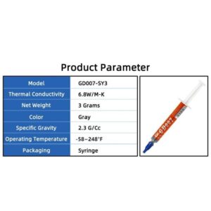 GD007 THERMAL PASTE 3g GREASE CONDUCTIVITY 6.8WM-K GRAY 15