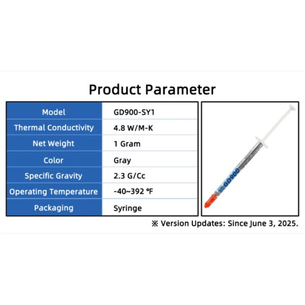 GD900 THERMAL PASTE 1g GREASE CONDUCTIVITY 4.8WM-K GRAY 13