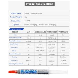 GD900 THERMAL PASTE 3g GREASE CONDUCTIVITY 4.8WM-K GRAY 14