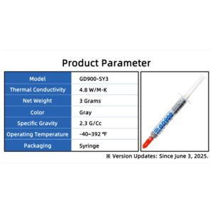 GD900 THERMAL PASTE 3g GREASE CONDUCTIVITY 4.8WM-K GRAY 16