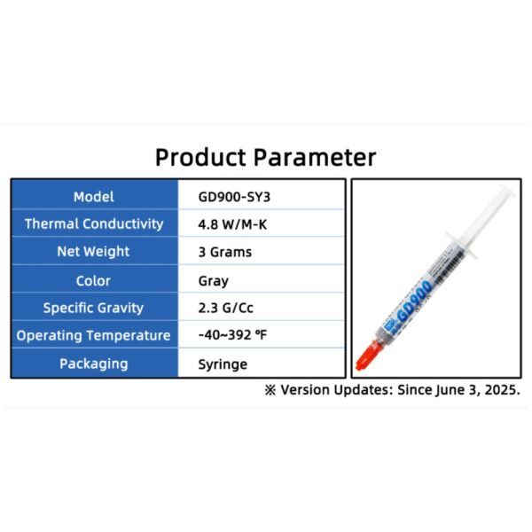 GD900 THERMAL PASTE 3g GREASE CONDUCTIVITY 4.8WM-K GRAY 16
