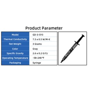 GD-3 THERMAL PASTE 3g GREASE CONDUCTIVITY 7.5WM-K GRAY 9
