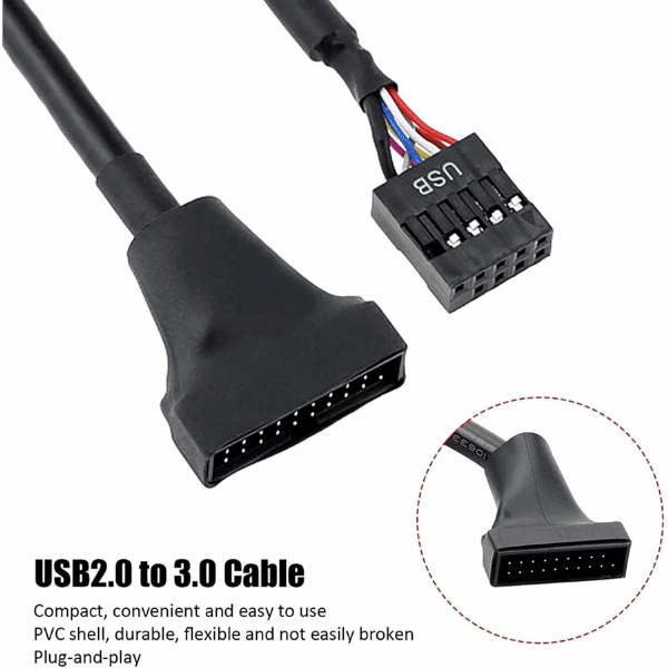 USB 3.0 to 2.0 HEADER ADAPTER 19 Pin MALE to 9 Pin FEMALE CABLE (15)
